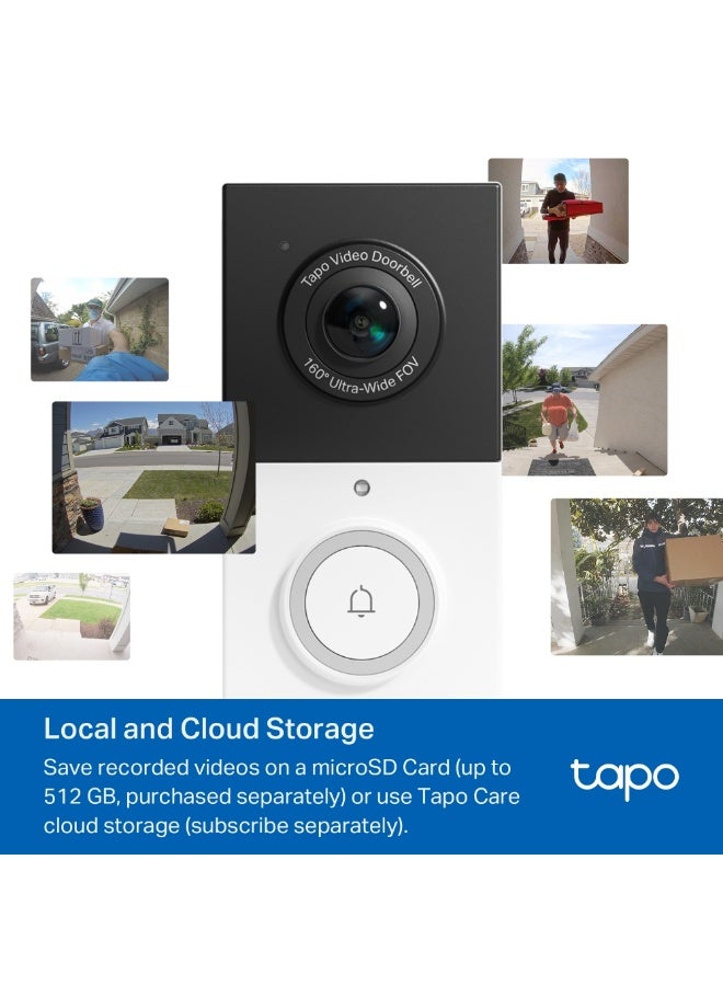 TP-LINK Tapo D210 Video Doorbell Camera with 2K Clarity, 160° Ultra-Wide View, Full-Color Night Vision, 6-Month Battery Life, Smart AI Detection, Two-Way Audio, IP65 Weatherproof, and Local/Cloud Storage Options Black & White - Image 5