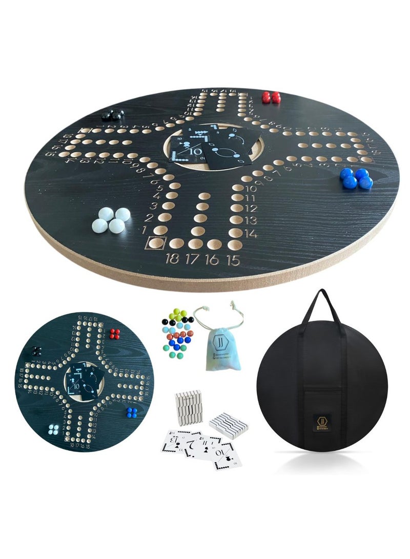 جاكارو جوكر - Jackaroo Board Game Set, 4-Player Wooden Board with Marbles, Cards and Carrying Bag, Black - Image 1
