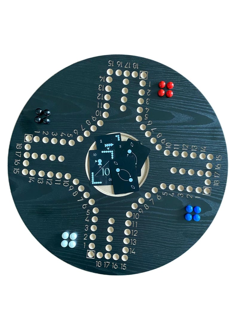 جاكارو جوكر - Jackaroo Board Game Set, 4-Player Wooden Board with Marbles, Cards and Carrying Bag, Black - Image 1