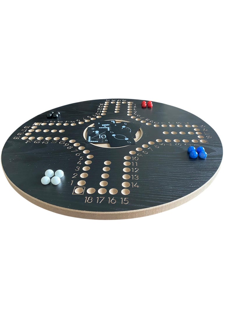 جاكارو جوكر - Jackaroo Board Game Set, 4-Player Wooden Board with Marbles, Cards and Carrying Bag, Black - Image 1