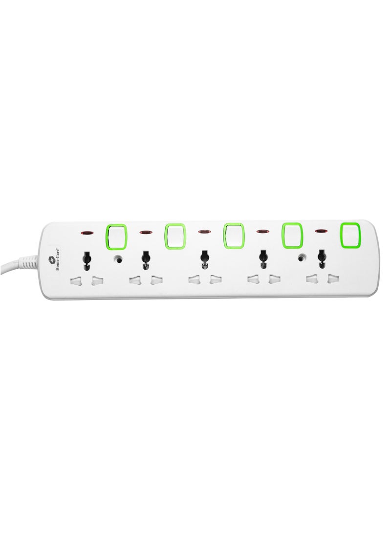 هوم كير - Home Care 5 Way Extension Socket 3M - Extension Lead Strip With Led Indicators | Extra Long Cord With Over Current Protected | Ideal For All Electronic Devices | 2 Years Warranty - Image 1