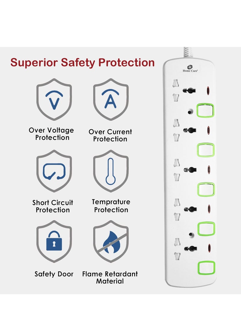 هوم كير - Home Care 5 Way Extension Socket 3M - Extension Lead Strip With Led Indicators | Extra Long Cord With Over Current Protected | Ideal For All Electronic Devices | 2 Years Warranty - Image 1