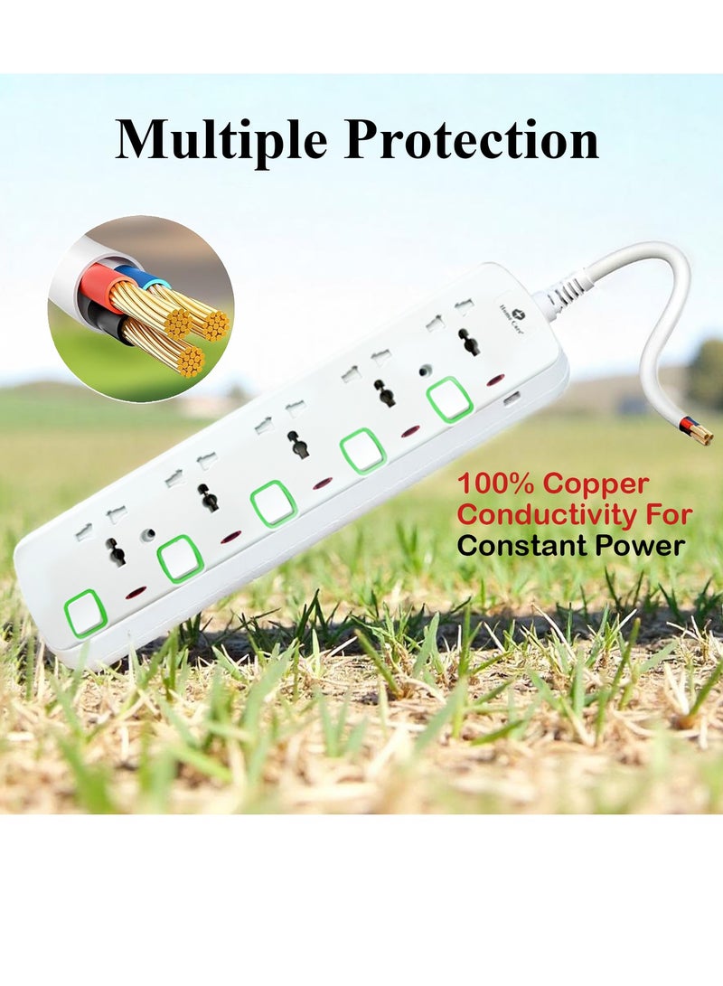 هوم كير - Home Care 5 Way Extension Socket 3M - Extension Lead Strip With Led Indicators | Extra Long Cord With Over Current Protected | Ideal For All Electronic Devices | 2 Years Warranty - Image 1
