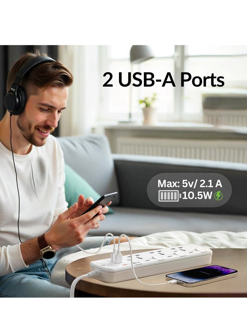 Home Care Home Care Extension Lead with USB Slots, 4Way Sockets Outlet Power Strips with 1USB Port And 1Type C Port, Universal Plug Adapter with 3M Extension Cord, Charging Station for Home, Office, Individually Switched  - Image 2