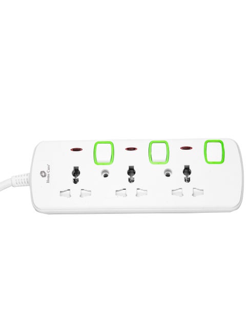 Home Care Extension Cord, 3-Outlet 2-Meter, Versatile Multi-Plug Power Extension Cable for Safe and Efficient Power Distribution – Ideal Extension Plug for Home, Office With Individual Safety Buttons
