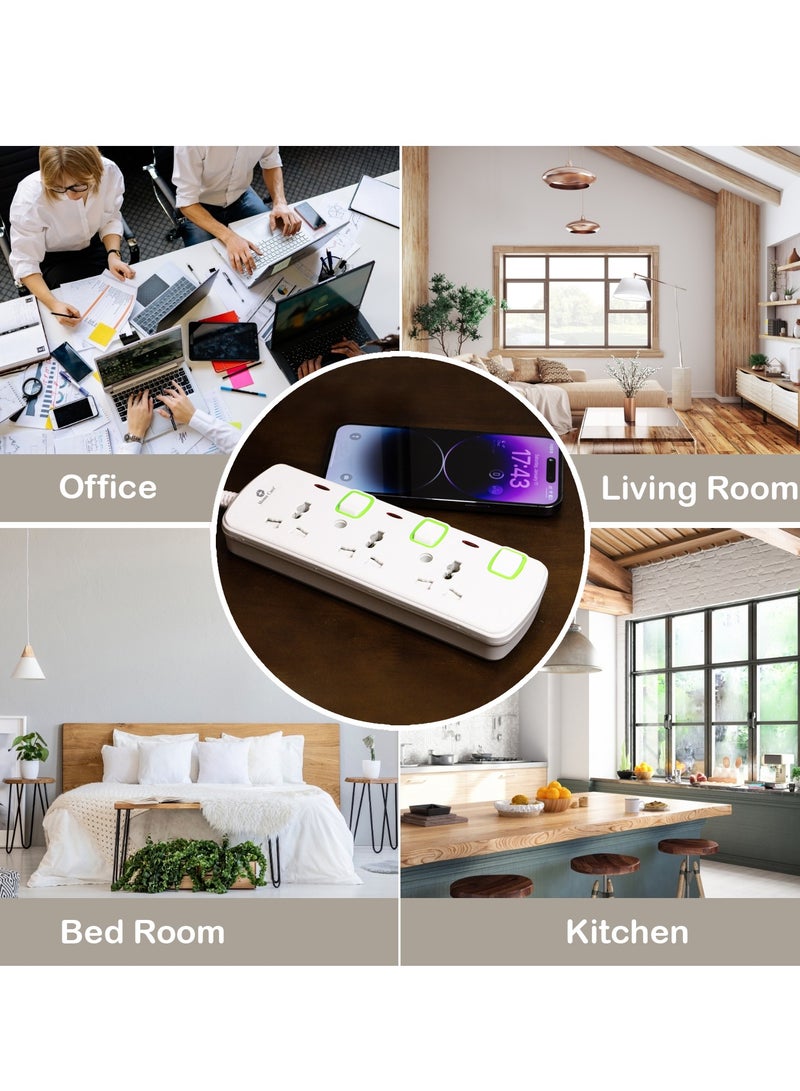 Home Care Extension Cord, 3-Outlet 2-Meter, Versatile Multi-Plug Power Extension Cable for Safe and Efficient Power Distribution – Ideal Extension Plug for Home, Office With Individual Safety Buttons