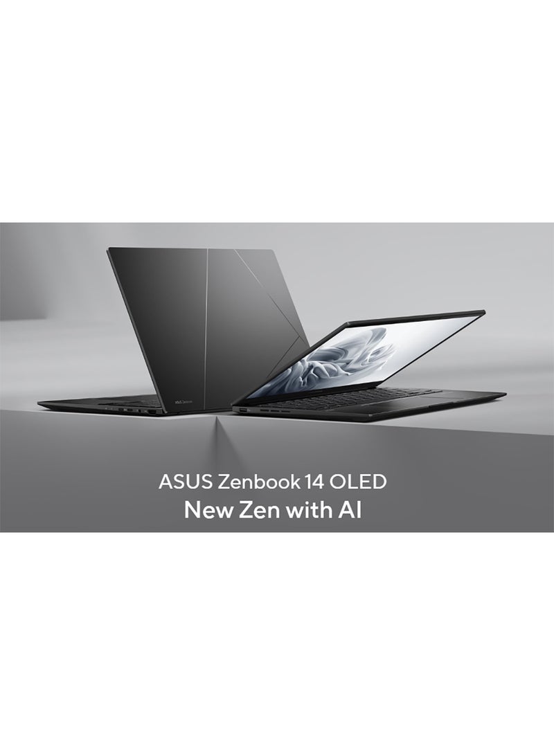 أسوس - Zenbook 14 Laptop With 14.0 Inch WUXGA(1920x1200) Display LED,AMD KRACKAN-8C/BGA Processor/Aluminum Body-OLED Screen-NPU up to 50TOPS/32GB RAM DDR5/512GB SSD/AMD Radeon Graphics/Windows 11 Home/FHD Camera/Type C Charge/Backlit Keyboard English/Arabic Jade Black - Image 1