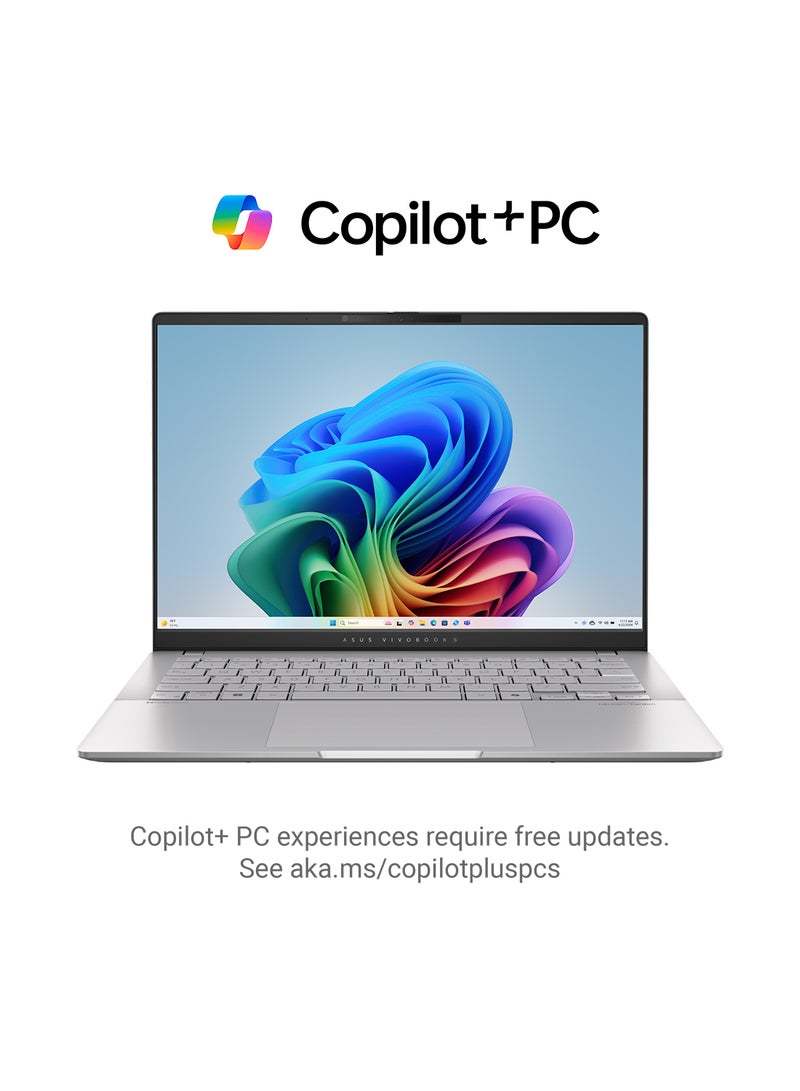أسوس Vivobook S  Laptop With 14-Inch OLED WUXGA (1920x1200) Display, AMD R5-7535HS Processor/8GB RAM DDR5/512GB SSD/Full HD Camera/ Backlit Keyboard 1-Zone RGB/ Type C Charge/ English/Arabic Aluminum silver  - Image 1