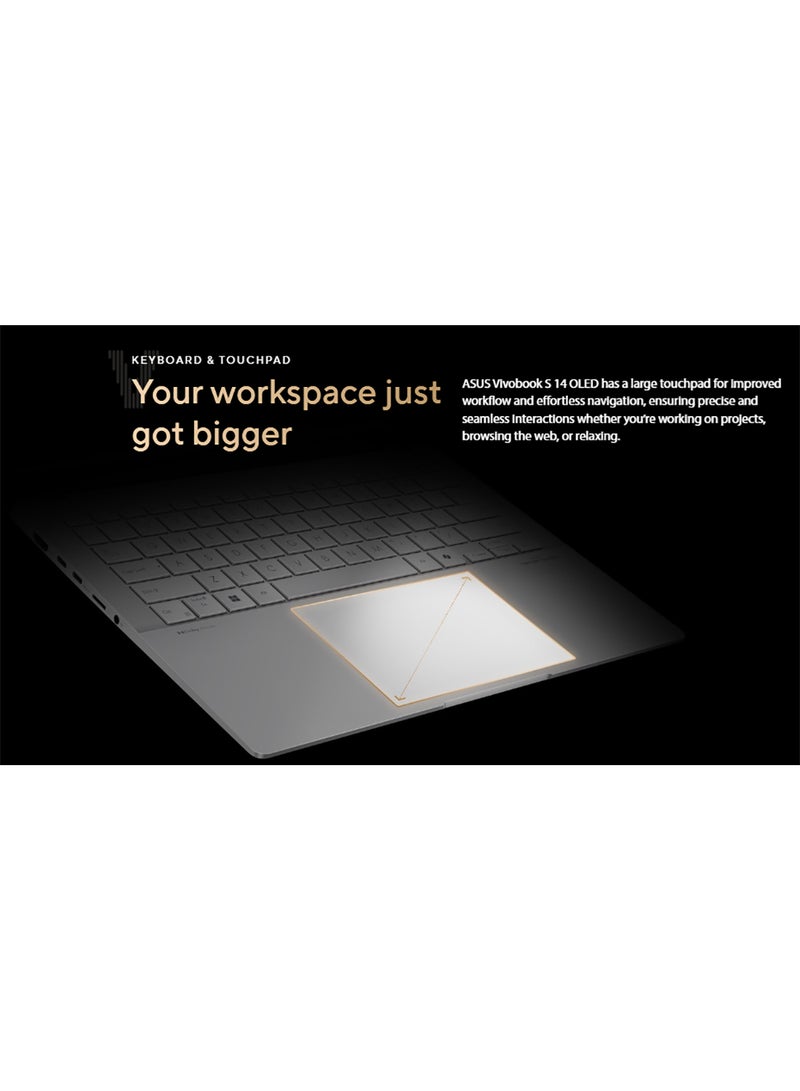 ASUS - Vivobook S  Laptop With 14-Inch OLED WUXGA (1920x1200) Display, AMD R5-7535HS Processor/8GB RAM DDR5/512GB SSD/Full HD Camera/ Backlit Keyboard 1-Zone RGB/ Type C Charge/ English/Arabic Aluminum silver - Image 1