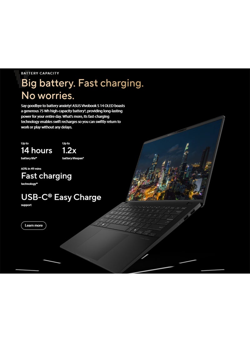 ASUS - Vivobook S  Laptop With 14-Inch OLED WUXGA (1920x1200) Display, AMD R5-7535HS Processor/8GB RAM DDR5/512GB SSD/Full HD Camera/ Backlit Keyboard 1-Zone RGB/ Type C Charge/ English/Arabic Aluminum silver - Image 1