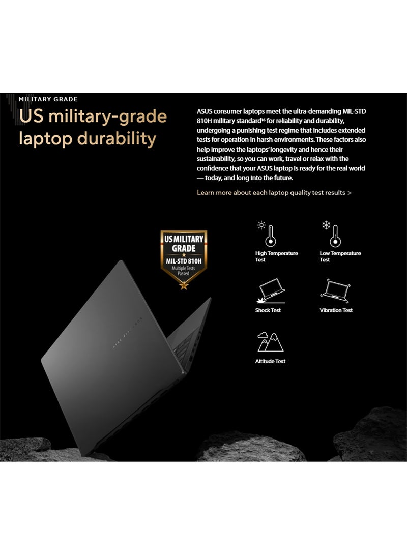 أسوس Vivobook S  Laptop With 14-Inch OLED WUXGA (1920x1200) Display, AMD R5-7535HS Processor/8GB RAM DDR5/512GB SSD/Full HD Camera/ Backlit Keyboard 1-Zone RGB/ Type C Charge/ English/Arabic Aluminum silver  - Image 3