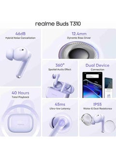 ريل مي Buds T310 with 12.4mm Driver, 46dB ANC, 360 Spatial Audio and 40 Hours Playback Bluetooth Headset Monet purple  - Image 5