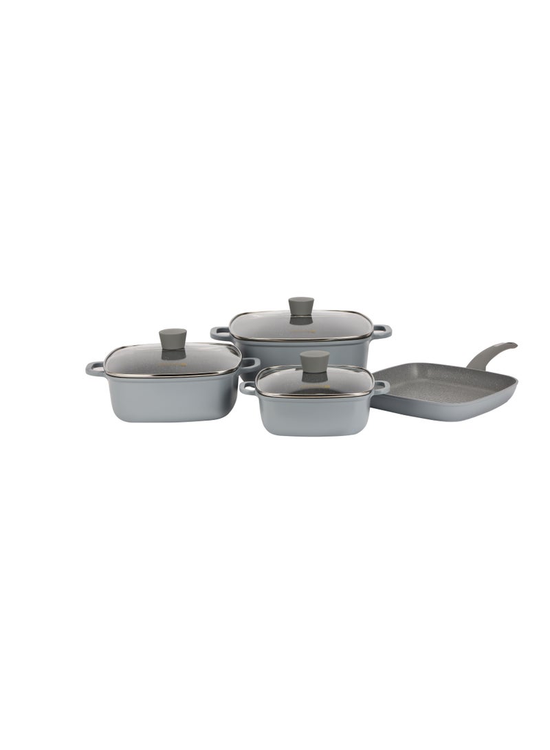 Royalford Royalford 7-Piece Die-Cast Aluminum Cookware Set- RF12487/ Granite Coated with 2.2 mm Thickness, Induction Base, Handles and Glass Lid Grey  - Image 1