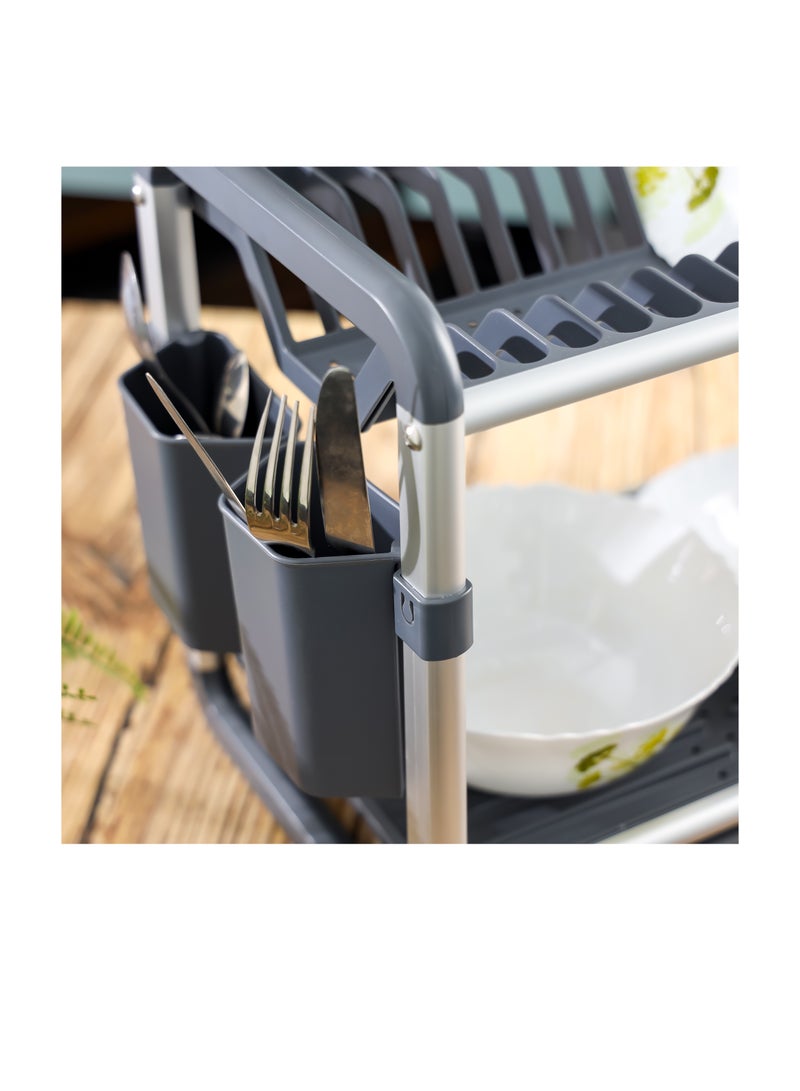 رويال فورد - Royalford 2 layer Aluminum Dish Rack- RF12178/ Organizer for Kitchen to Keep 16 Plates, Bowls, Glasses, Cups, Cutlery/ Drying Stand with a Drain Tray - Image 1
