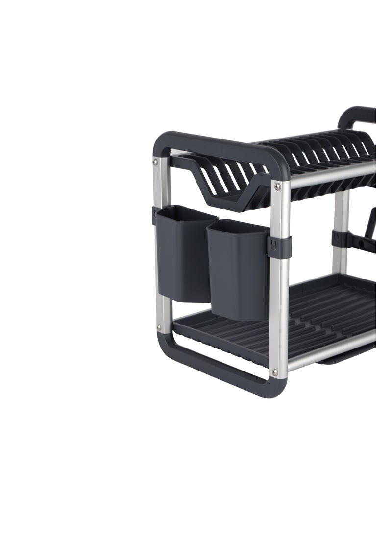 رويال فورد - Royalford 2 layer Aluminum Dish Rack- RF12178/ Organizer for Kitchen to Keep 16 Plates, Bowls, Glasses, Cups, Cutlery/ Drying Stand with a Drain Tray - Image 1