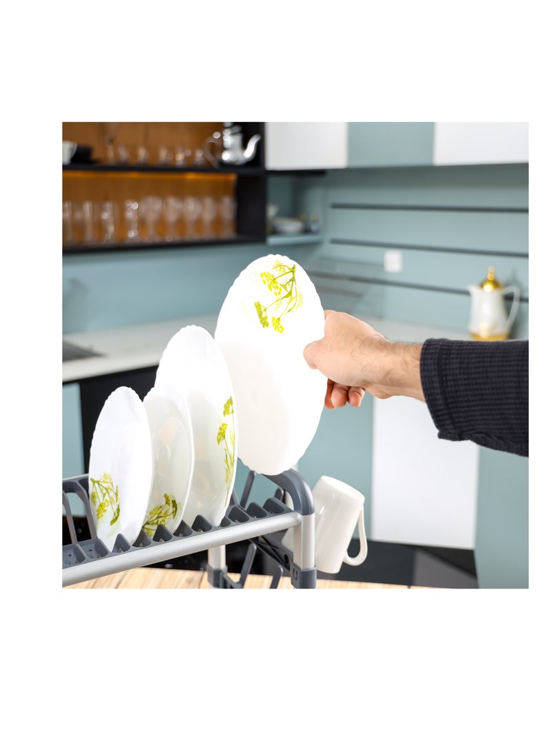 رويال فورد - Royalford 2 layer Aluminum Dish Rack- RF12178/ Organizer for Kitchen to Keep 16 Plates, Bowls, Glasses, Cups, Cutlery/ Drying Stand with a Drain Tray - Image 1