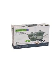 Royalford Royalford 12-piece Chef Pride Die-Cast Aluminum Cookware Set- RF12488/ Granite Coated with 2.5 mm Thickness, Induction Base, Handles and Glass Lid Blue  - Image 2