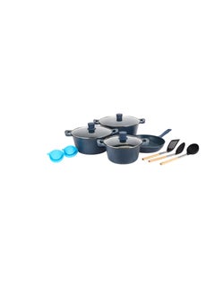 Royalford Royalford 12-piece Chef Pride Die-Cast Aluminum Cookware Set- RF12488/ Granite Coated with 2.5 mm Thickness, Induction Base, Handles and Glass Lid Blue  - Image 1
