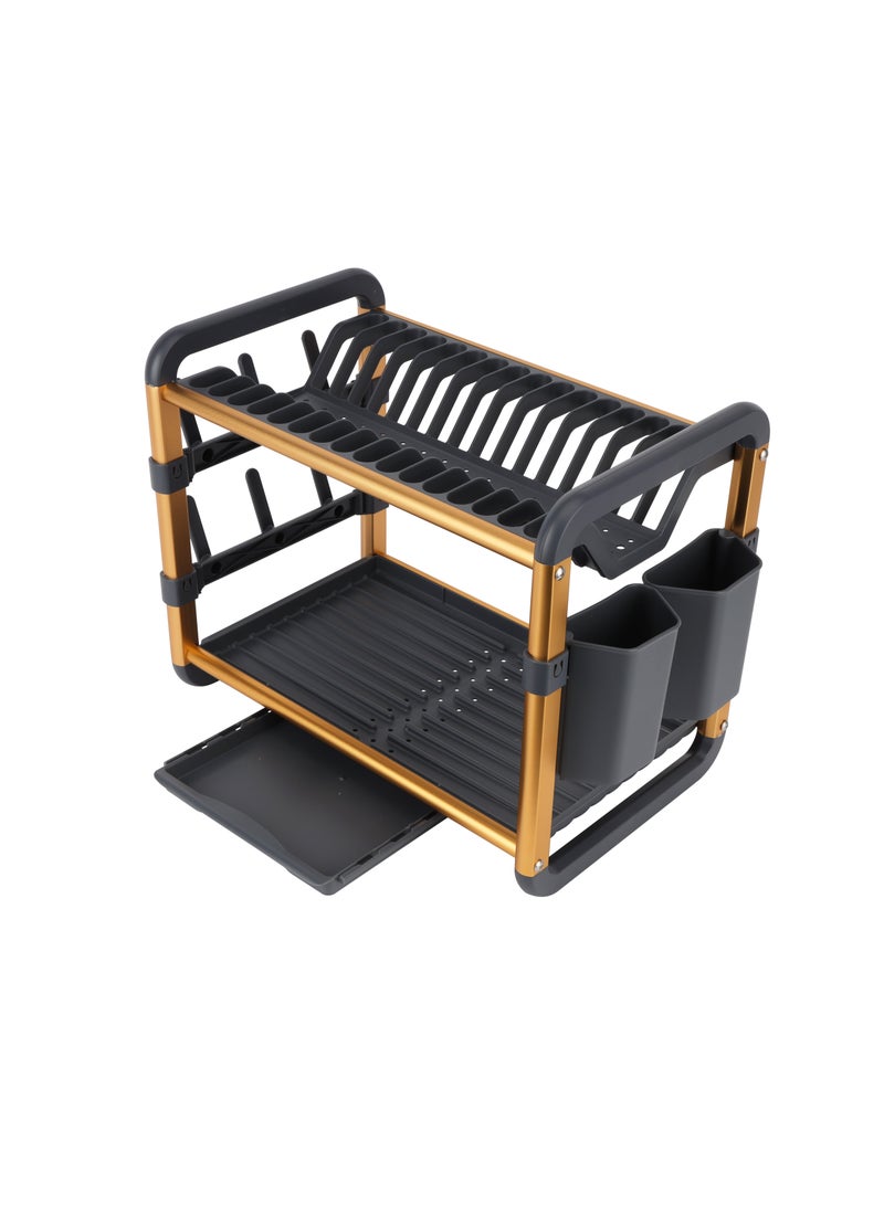 رويال فورد Royalford Dish Rack- RF12587/ 2 Layers, Organizer for Kitchen to Keep Plates, Bowls, Quarter Plate, Cutlery, Cups, etc., Holds 16 Plate/ Aluminum Drying Stand with Drainer Board  - Image 2