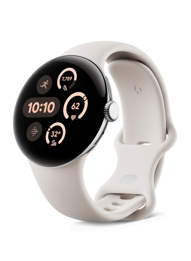 Google - Pixel Watch 3 (41mm) - Android Smartwatch with Heart Rate Tracking, Advanced Running from Fitbit, Fitness Insights, 24-Hour Battery - Polished Silver Aluminium Case - Porcelain Band - Wi-Fi Silver - Image 1