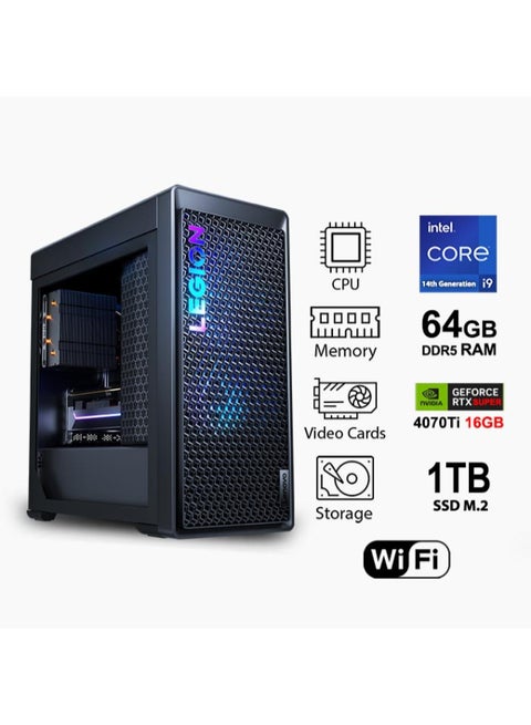 Legion T5 Gaming PC With Intel Core i9-14900HX CPU Processor/64GB RAM/ 1TB SSD/16GB NVIDIA GeForce RTX 4070 TI SUPER Graphics/DOS(Without Windows)/ Storm Grey