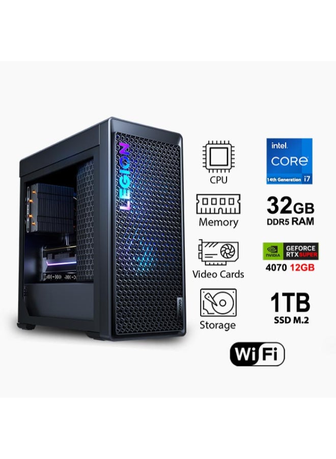 Lenovo - Legion T5 Gaming PC 26IRX9 Intel Core i7-14650HX CPU Processor/ 32GB RAM/ 1TB SSD/12GB NVIDIA GeForce RTX 4070 SUPER Graphics/DOS(Without Windows) english_arabic Storm Grey - Image 1