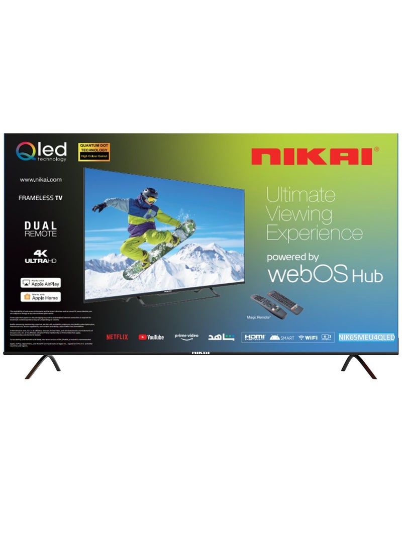NIKAI 65 Inch QLED WebOS 4K Smart UHD TV, Hands-Free Voice Control, Dolby Digital, Built-in Wi-Fi, Bluetooth, High Colour Gamut, Effortless Connectivity With Android & Apple Devices, 60Hz, Model Year 2025, 2 Year Warranty, NIK65MEU4QLED Black - Image 1