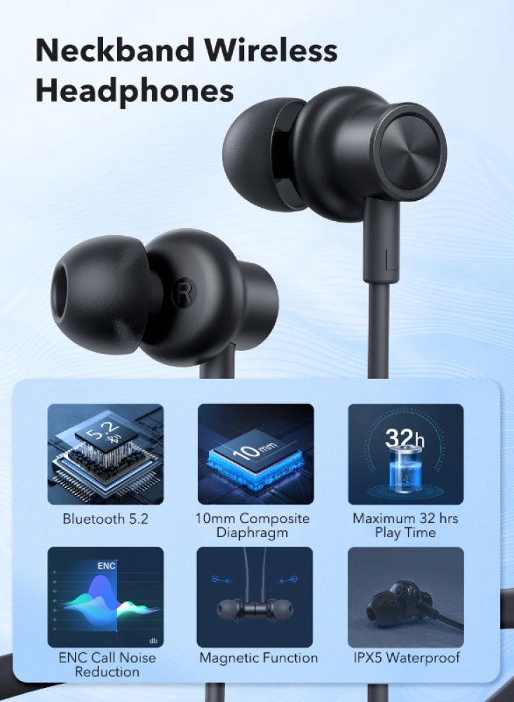 RAVPOWER Neckband Wireless Earbuds 32Hour-RP-BH1008 black  - Image 2