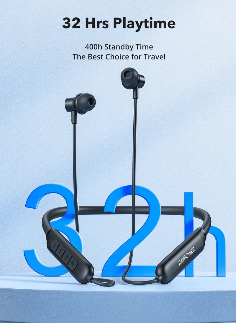 RAVPOWER Neckband Wireless Earbuds 32Hour-RP-BH1008 black  - Image 5