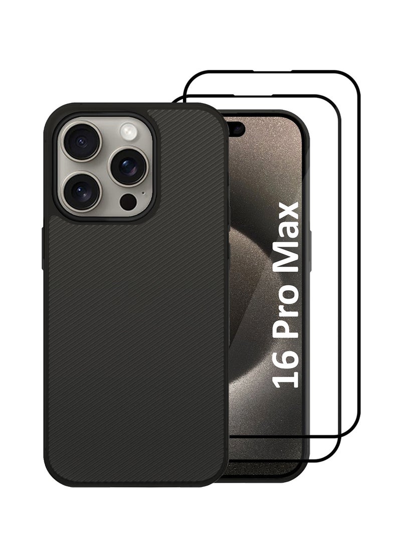 MARGOUN 3Packs Air Skin Case Cover for Apple iPhone 16 Pro Max, Line Design Back Cover Sturdy Durable Ultra-Thin Case Drop Protection Cover Transparent with 2 Shock Proof Screen Protectors - Dark Grey-3 - Image 1