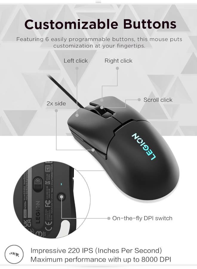 لينوفو Legion M300s RGB Gaming Mouse (Black) - Image 4