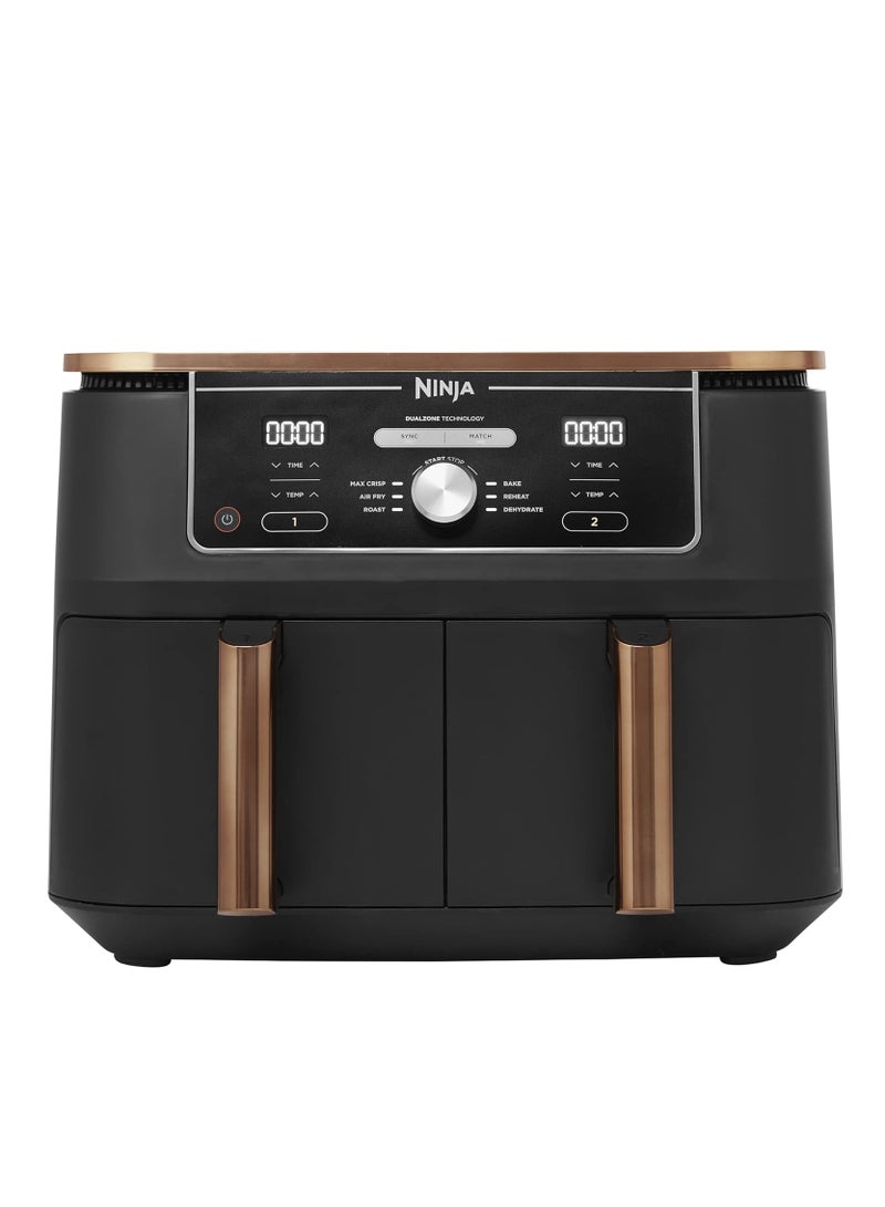 Foodi Max Dual Zone Air Fryer, Amazon Exclusive, Tongs, 2 Drawers, 9.5L, 6-in-1, Use No Oil, Air Fry, Max Crisp, Roast, Bake, 8 Portions, Nonstick Dishwasher Safe Baskets 9.5 L 2470 W AF400UKCP Black/Copper - pnsku/N70148760V/45/_/1738659762/99df8f22-61e0-4b1c-98c1-26201cd43f1c