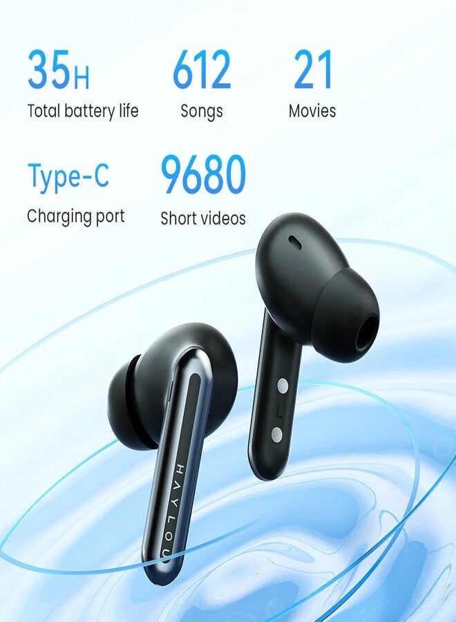 Haylou - Mori Pro Wirless Earbuds, 5.4 Bluetooth Earphone with Active Noise Cancellation. 6-Mic for Clear Calls, 35 Hours Battery Life, Low-Latency Gaming Mode and Customizable EQ Black - Image 1