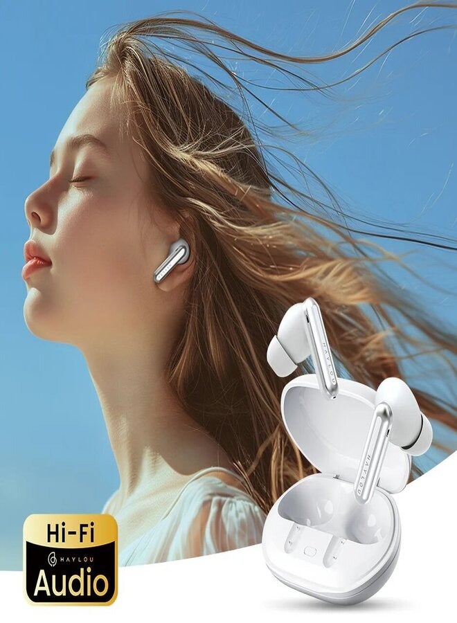 Mori Pro Wireless Earphones,5.4 Bluetooth Earbuds,Low Latency for Gaming,Hi-Fi Sound Quality,6-mic Noise Cancellationa & Anti-wind Noise,35 Hours Battery,Compatible with iOS & Android White