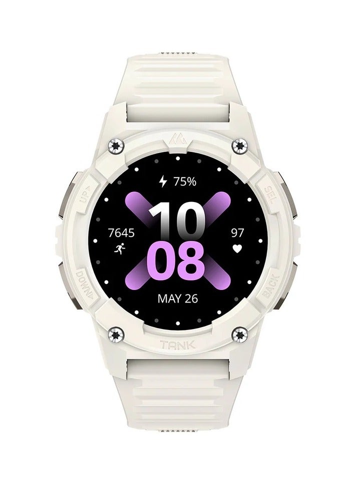 TANK S2 Smartwatch – AMOLED Display, Bluetooth Calling, 5ATM Waterproof, Comprehensive Health Tracking, 12-Day Battery Life, Precise GPS, Alexa & AI Voice Assistant – Perfect for Athletes & Adventurers WHITE