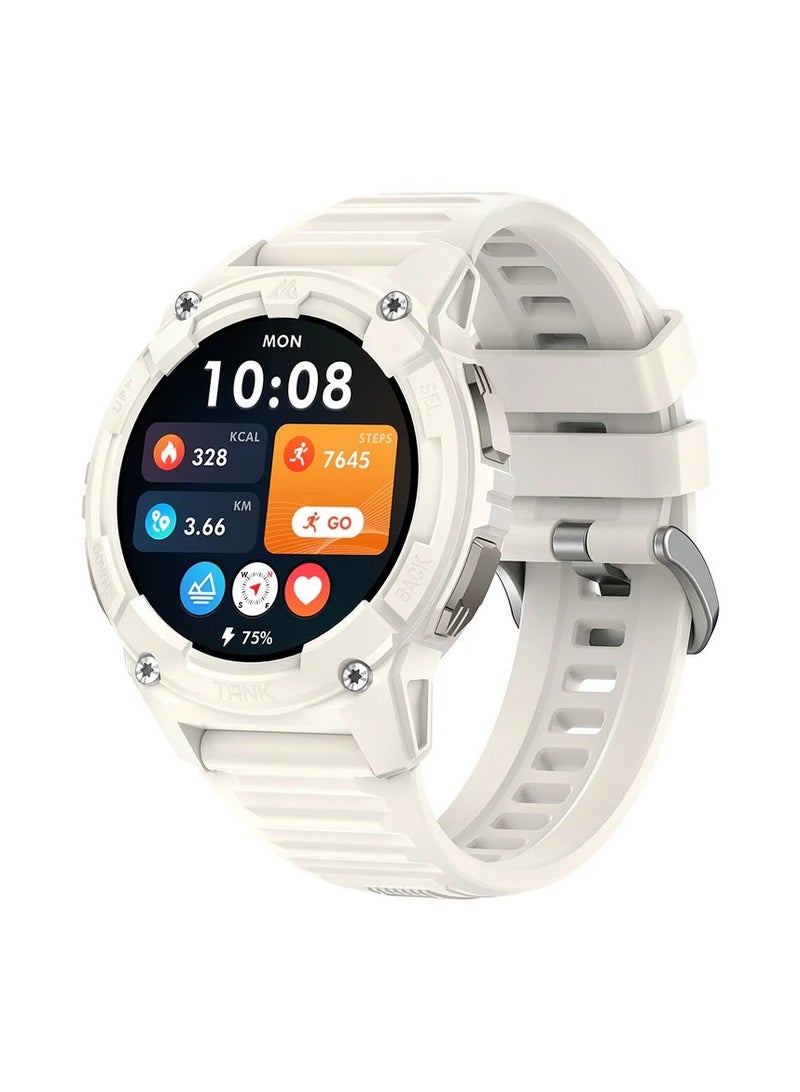 TANK S2 Smartwatch – AMOLED Display, Bluetooth Calling, 5ATM Waterproof, Comprehensive Health Tracking, 12-Day Battery Life, Precise GPS, Alexa & AI Voice Assistant – Perfect for Athletes & Adventurers WHITE