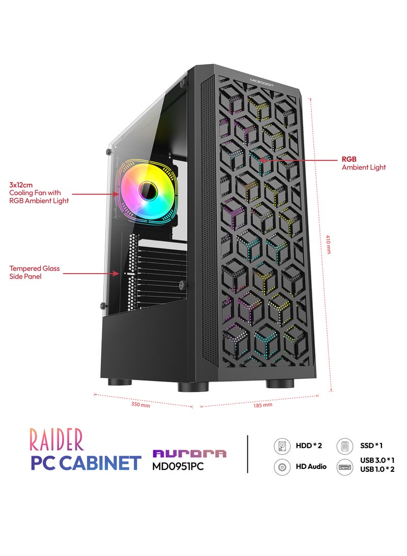 Microdigit - Premium PC Cabinet With LED Technology /Special Laser Cut/3D Head Disspation &Clear Inside View Black - Image 1