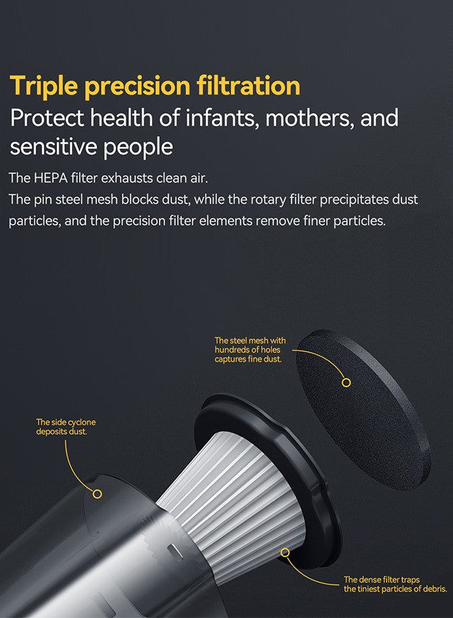 Deerma Portable Handheld Vacuum Cleaner – Powerful Suction, Lightweight & Cordless Design, Rechargeable Battery, High-Efficiency Filtration, Easy to Use for Home, Car, and Office Cleaning DX120C-Black 600 W DX120C Black  - Image 5