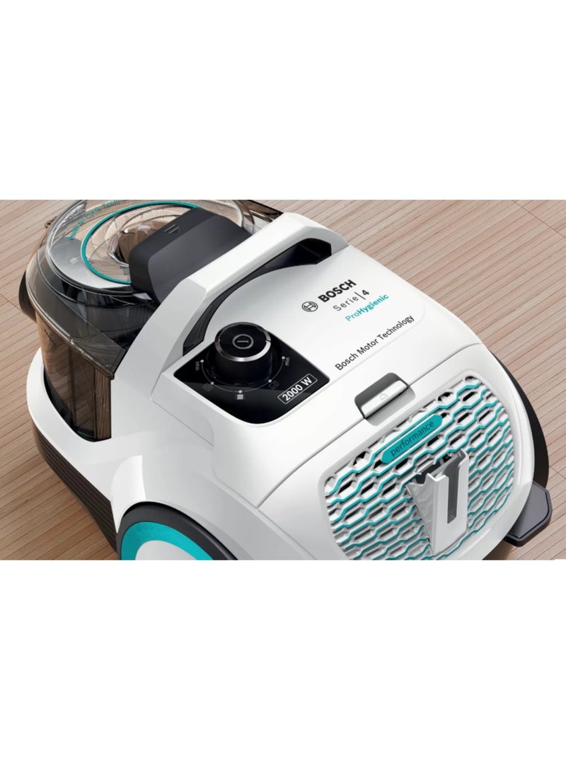 بوش Bosch Serie 4 Bagless Vacuum Cleaner ProHygienic 2000 Watt BGS21WHYG 2 L 2000 W BGS21WHYG White/Black/turquoise  - Image 2