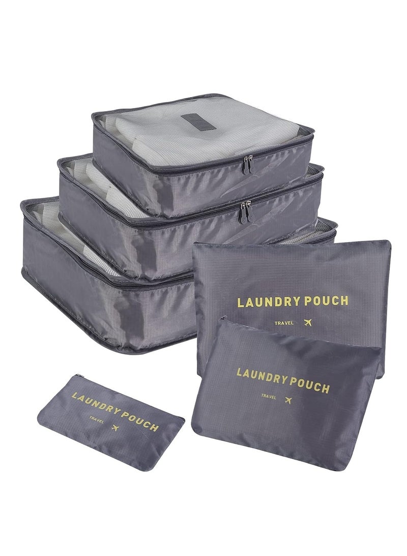 هوم كير 6 PCS Travel Packing Cubes For Luggage Storage, Travel Organizer Suitcase Packing Cubes, Travel Packing Bags For Clothes, Bras, Shoes, Medicines, Baby Feeds, and Travel Essentials (Grey) Grey  - Image 1