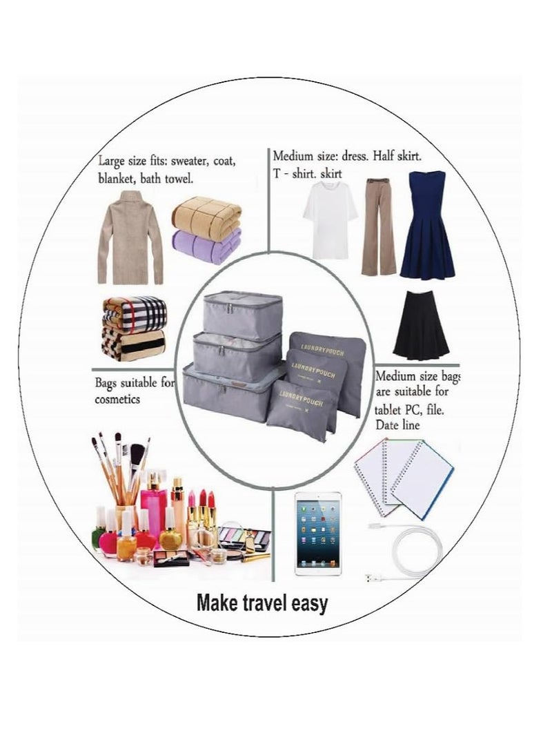 هوم كير 6 PCS Travel Packing Cubes For Luggage Storage, Travel Organizer Suitcase Packing Cubes, Travel Packing Bags For Clothes, Bras, Shoes, Medicines, Baby Feeds, and Travel Essentials (Grey) Grey  - Image 4
