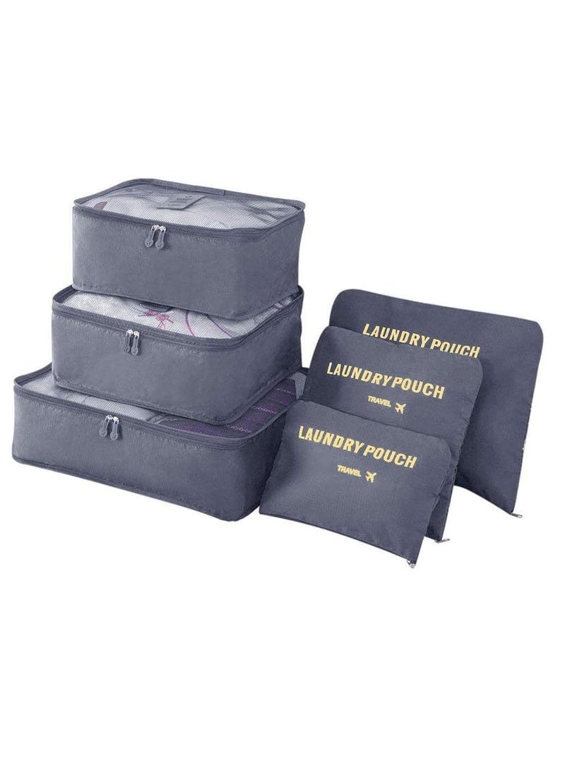 هوم كير حقائب تنظيم السفر، مجموعة 6 قطع من مكعبات التعبئة لحقائب السفر لتخزين الملابس (رمادي) - Image 1