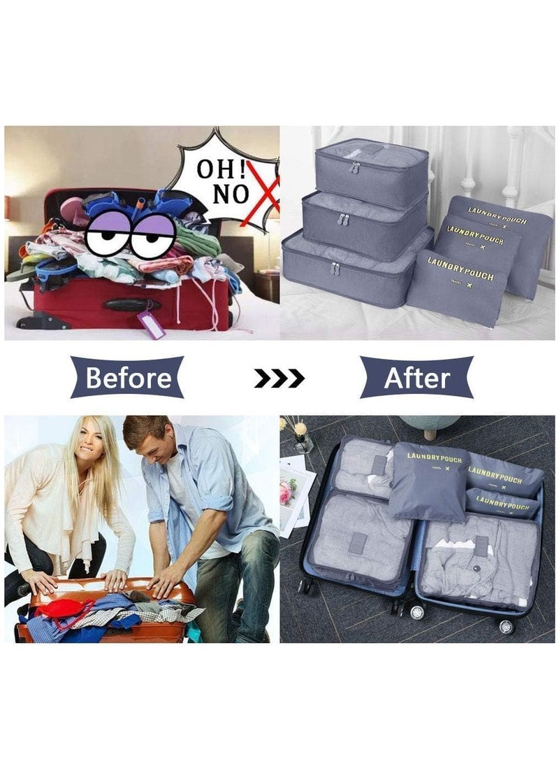 هوم كير حقائب تنظيم السفر، مجموعة 6 قطع من مكعبات التعبئة لحقائب السفر لتخزين الملابس (رمادي) - Image 5