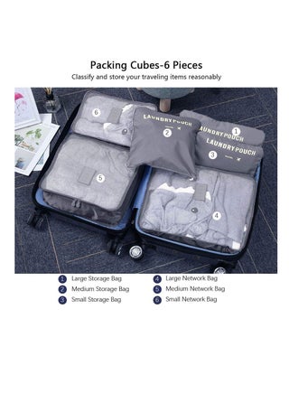 Travel Organiser Packing Bags,6 PCS Travel Packing Cubes Set for Clothes Travel Luggage Organizers Storage Bags Grey - view 3