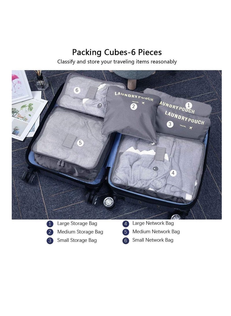 هوم كير حقائب تنظيم السفر، مجموعة 6 قطع من مكعبات التعبئة لحقائب السفر لتخزين الملابس (رمادي) - Image 3