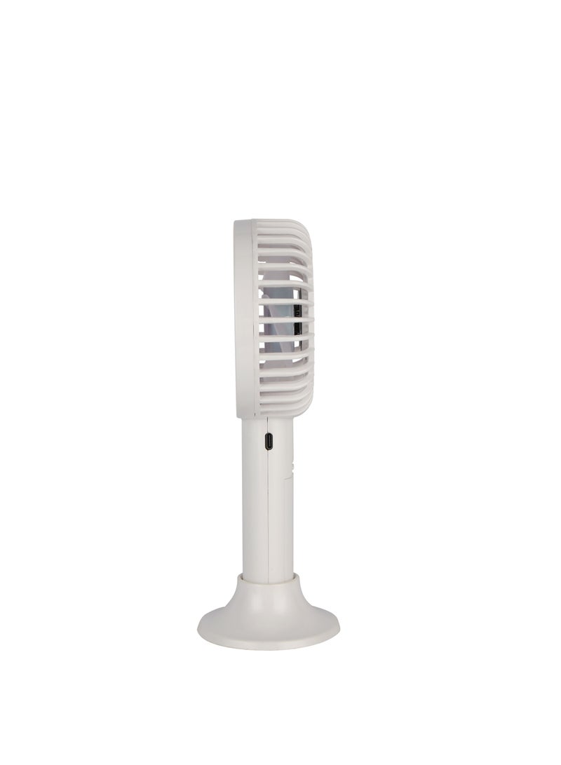 KRYPTON 4" Handy Fan, 3 Speed Control, with Charging Indicators, 6 Hours Long Working Time/ Small, Lightweight, Rechargeable for Indoor and Outdoor Use by Women and Men, Makeup Artist, Table Standing Base Included, 2 Years Warranty KNF6038 White/Purple  - Image 4