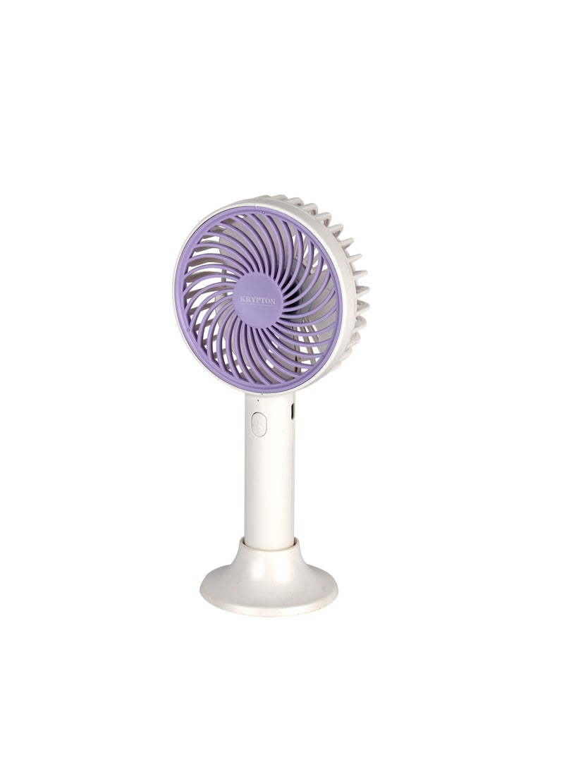 KRYPTON 4" Handy Fan, 3 Speed Control, with Charging Indicators, 6 Hours Long Working Time/ Small, Lightweight, Rechargeable for Indoor and Outdoor Use by Women and Men, Makeup Artist, Table Standing Base Included, 2 Years Warranty KNF6038 White/Purple  - Image 2