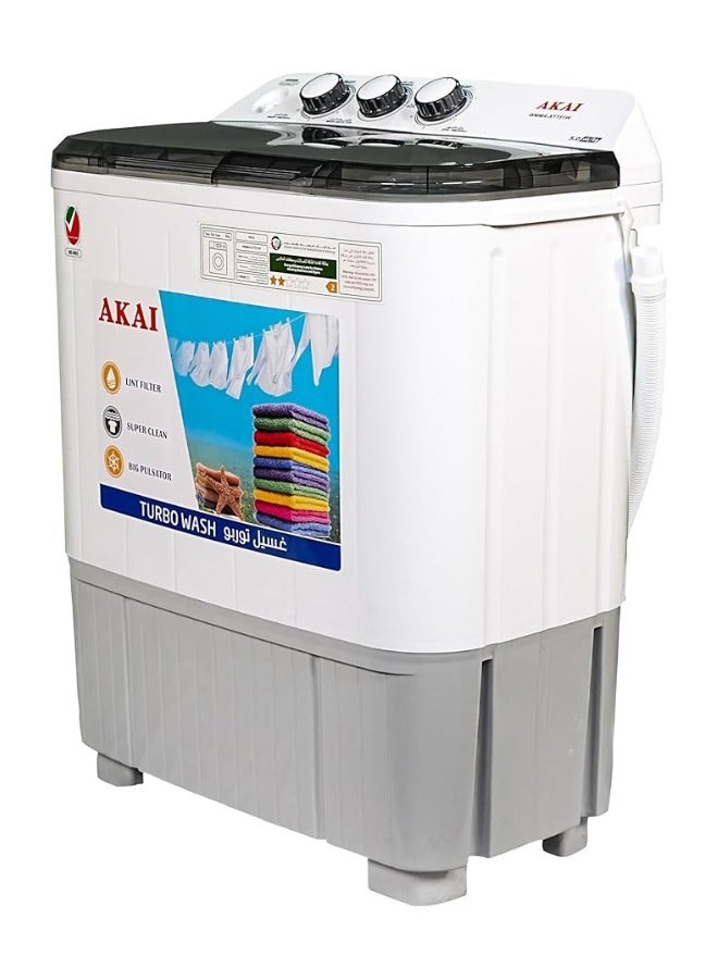 AKAI - Twin-Tub Semi-Automatic Washing Machine 5 kg WMMA-XTT51W White - Image 1