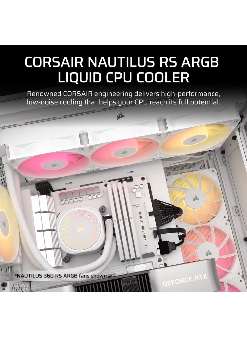 CORSAIR Nautilus 240 RS ARGB Liquid CPU Cooler, 240mm Radiator, Dual 120mm ARGB Fans, Efficient Cooling, High Performance, Quiet Operation, Advanced Pump Design, Easy Installation, Universal Socket Compatibility (Intel & AMD), CW-9060094-WW White  - Image 2