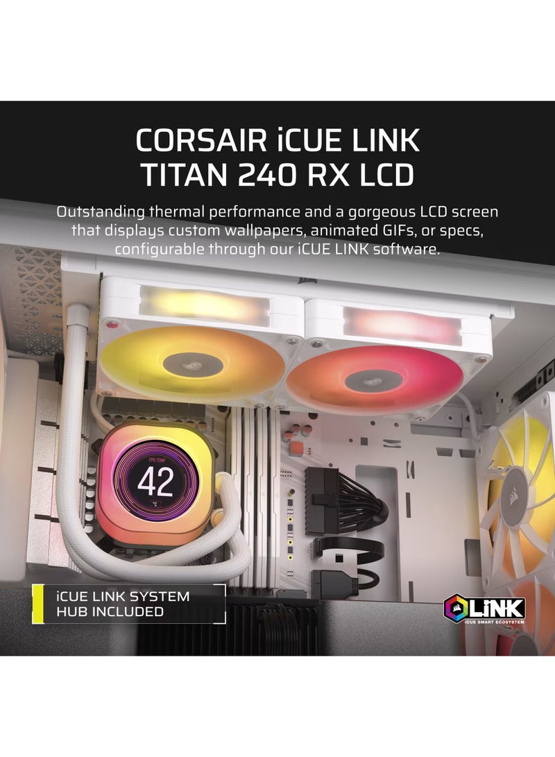 CORSAIR - iCUE Link TITAN 240 RX LCD Liquid CPU Cooler, 240mm Radiator, Dual 120mm Fans, High-Efficiency Pump, Customizable RGB LCD Display, iCUE Software Control, Advanced Cooling Performance for Intel and AMD Processors, CW-9061025-WW White - Image 1